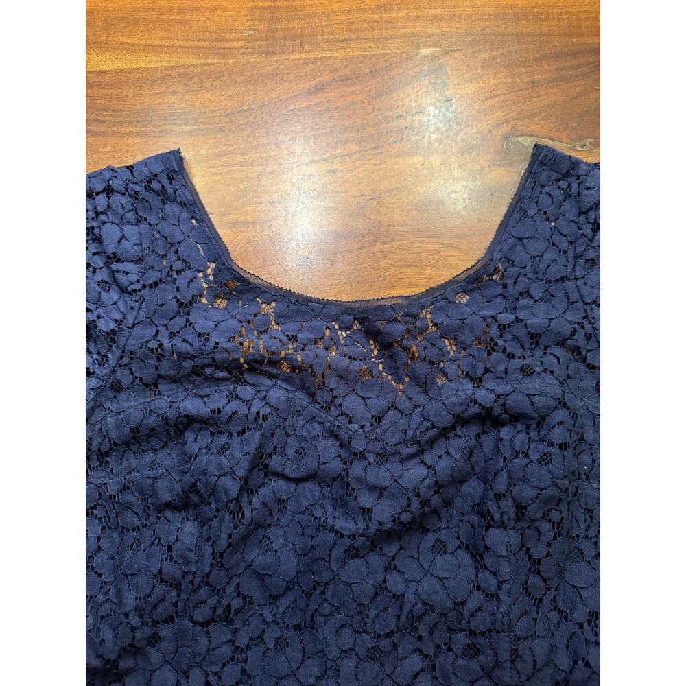 WHBM Womens Navy Lace Overlay Sleeveless Belted Fit Flare Dress Sz 10 - Picture 3 of 8